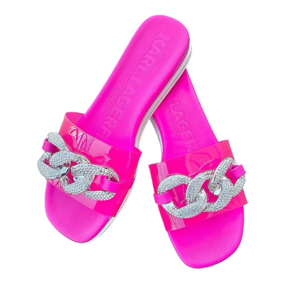 Karl Lagerfeld Jazelle Pink Rhinestone Jelly Slide Sandals 39 B
